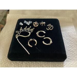 4173 NIP 7 Pc. Set Ear Cuffs Clip Wrap Earrings Antique Silver 30TH Birthday